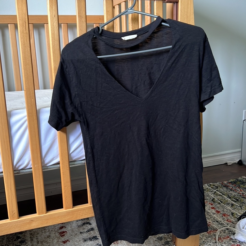 Black Jella C. Front v neck cut out t shirt